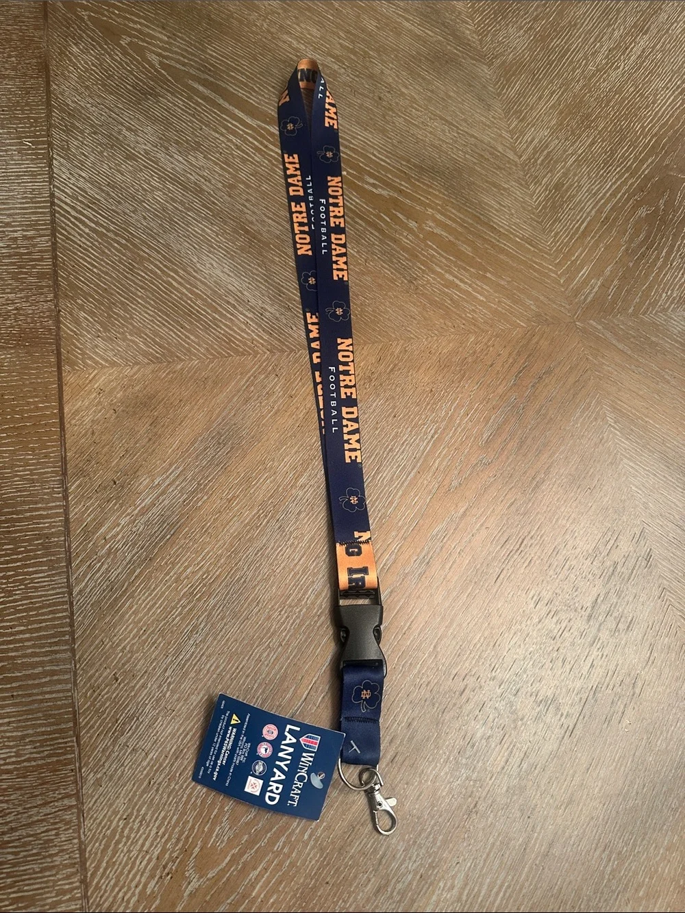 Official Notre Dame Football Navy and Gold Lanyard Key & Card Holder